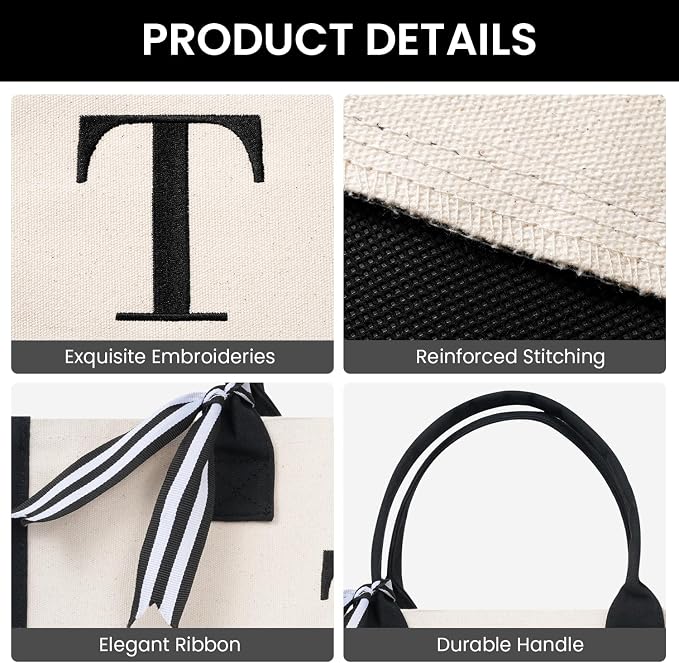 BAGAIL Initial Tote Bag, Personalized Birthday Gifts