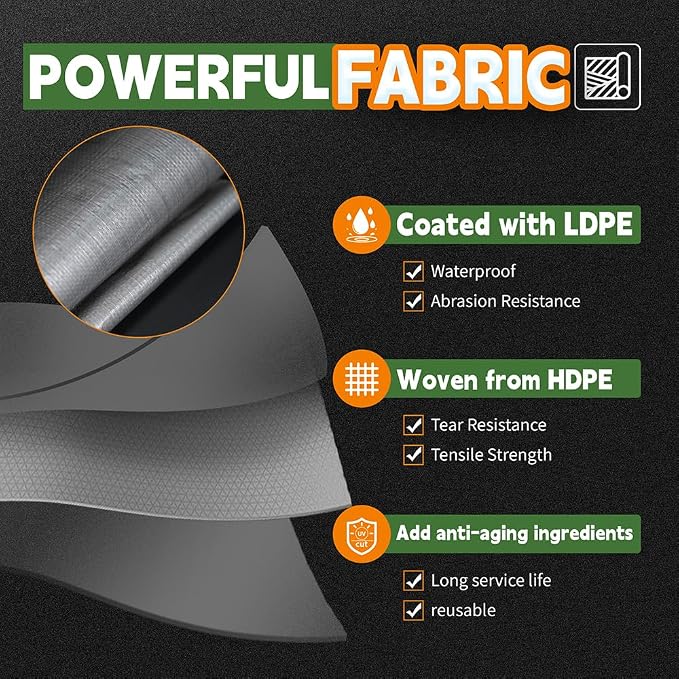 RAINDEWAY Tarps Heavy Duty Waterproof 7x7 Feet, 10Mil Multipurpose Poly Tarp