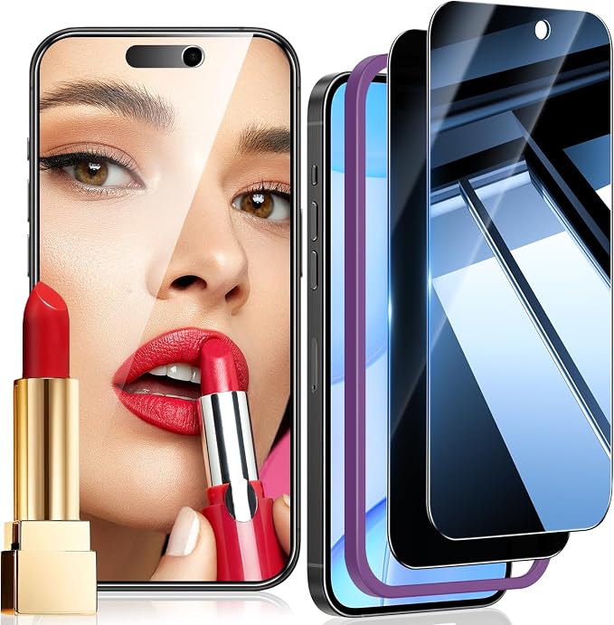 (2 Pack) Privacy Screen Protector Compatible for iPhone 16 Pro Max Mirror Finish Tempered Glass - Shatterproof/Anti-Scratch/Anti-Spy/Mirror Design/Touch-Sensitive/Case-Friendly/Bubble-Free Install