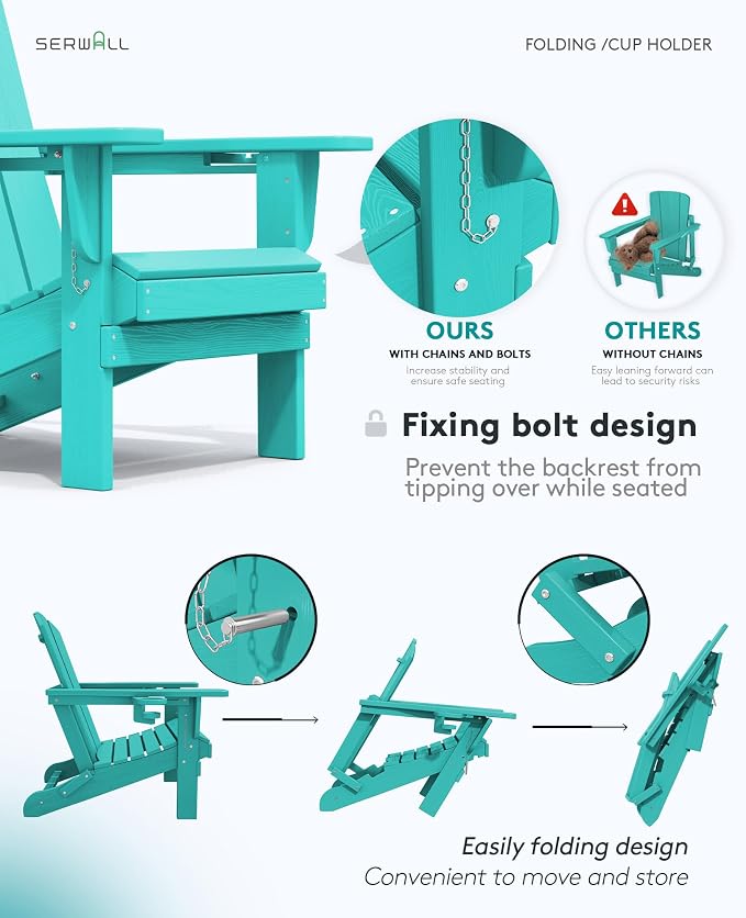 SERWALL Adirondack Chair with Cup Holders
