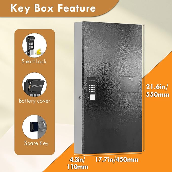 104 Keys Lock Box with Drop Slot, Key Cabinet Wall Mount, Fixed Code/OTP