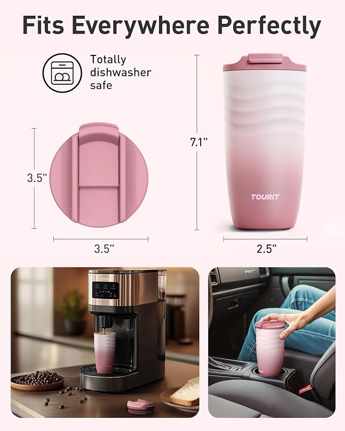 TOURIT 16 oz Travel Coffee Mug, Insulated Stainless Steel Travel Mug with Lid, Leak-Proof Double-Wall Vacuum Tumbler, Reusable Coffee Cup - Baby Blue