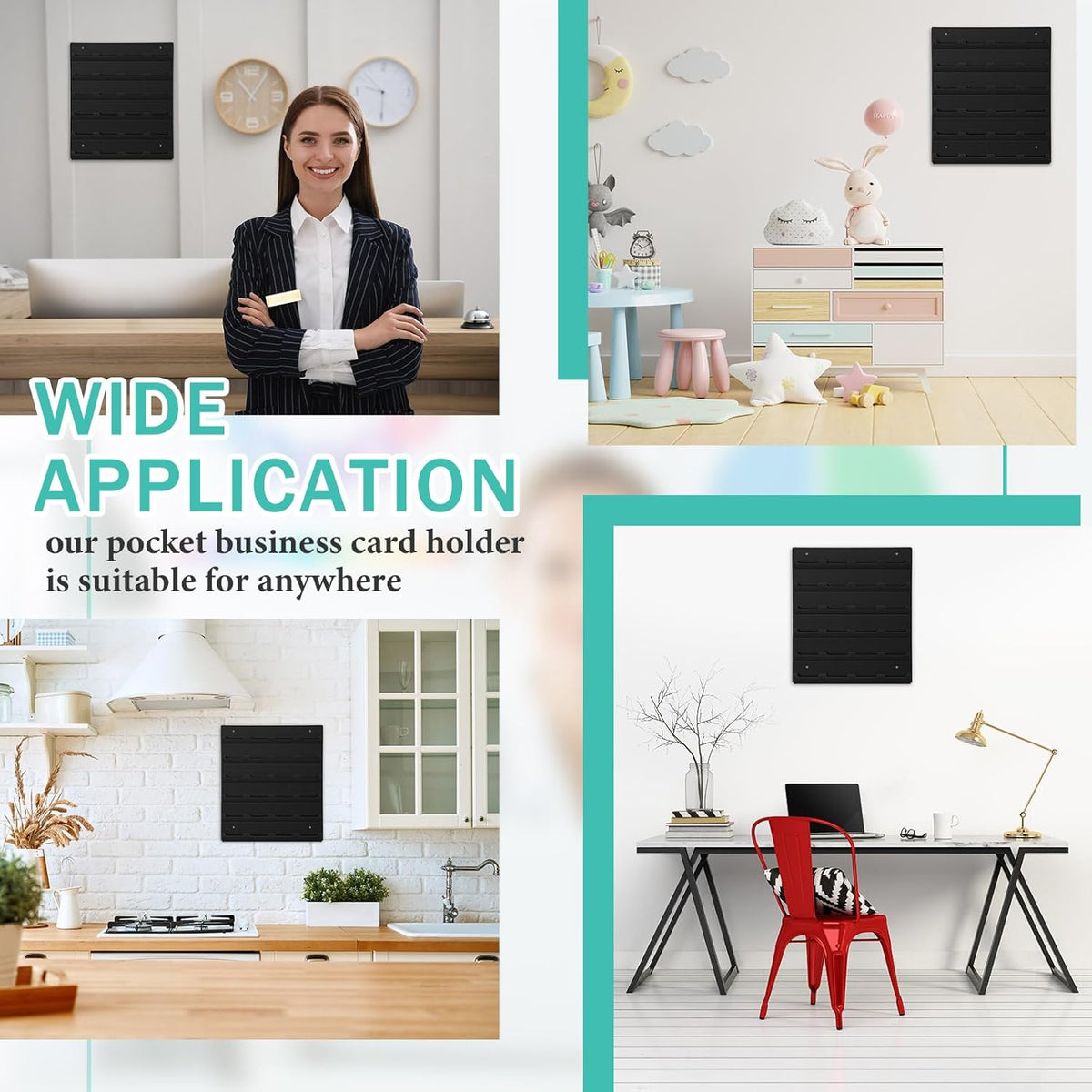 Suzile 2 Pcs 48 Business Card Holder Wall Mount 24 pockets each Business Card Display Wall with Hanging Hardware Acrylic Business Multiple Sticker Display for Office Home, 17.7'' x 15.7'', Black