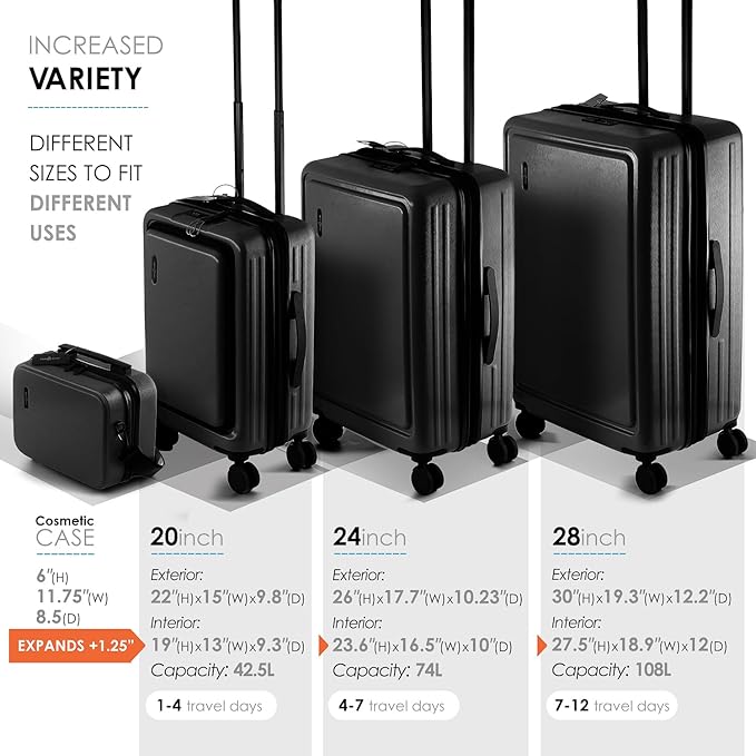 Hard Shell Luggage Sets with Spinner Wheels 4 Piece, Expandable Large Suitcases