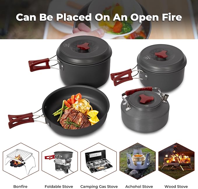 Bulin 24/13/11/8/4 PCS Camping Cookware Mess Kit Lightweight Backpacking