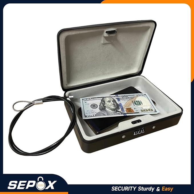 SEPOX® 2Pcs Water/Fire-Resistant Portable Security Case Lock Box Steel