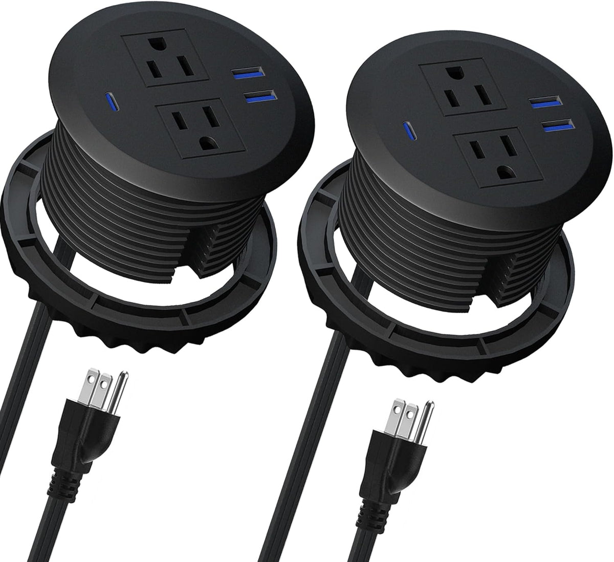 2PCS 3 Inch Desktop Power Grommet,10ft Cord,20W USB C Fast Charging Station,3-USB Port,Flush Mount.Round Recessed Power Strip Desk Hole Grommet Outlet for Workspace,Sofa,Black