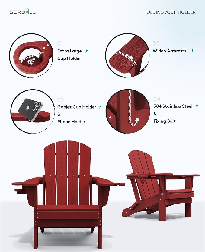 SERWALL Adirondack Chair with Cup Holders