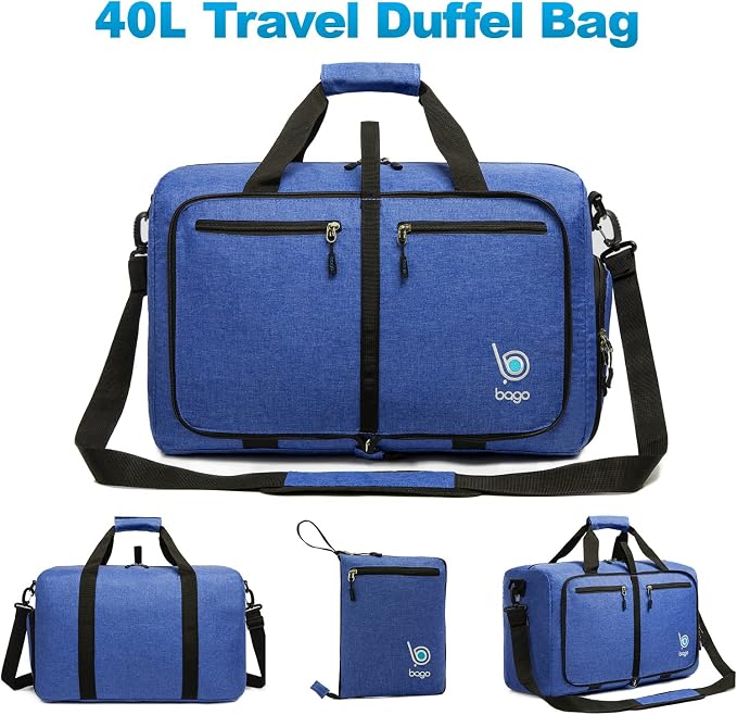Bago Foldable Duffel Bags for Traveling Women & Men - 40L Sports Packable