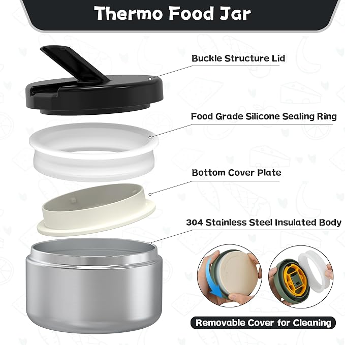 Kids Bento Lunch Box with 8oz Soup Thermo, Kids Leakproof Lunch Food Containers