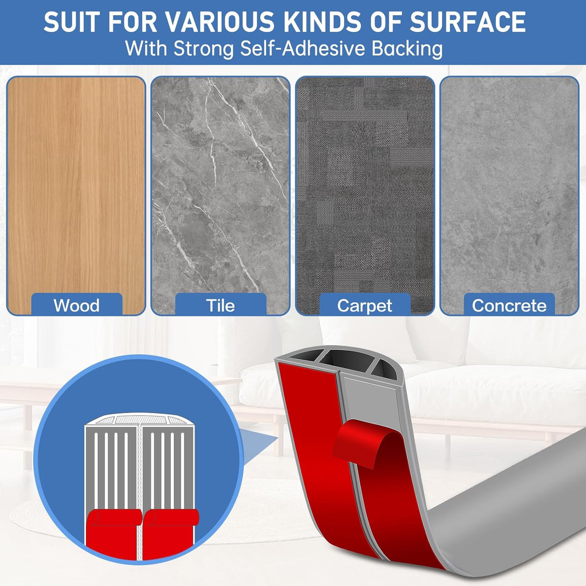 Floor Cord Cover Self Adhesive Cord Hider Floor Extension Cord Covers for Floor Power Cord Protector Cable Management Prevent Cable Trips Cable Cavity 0.47" W x 0.27" H (Grey, 3.3Ft)