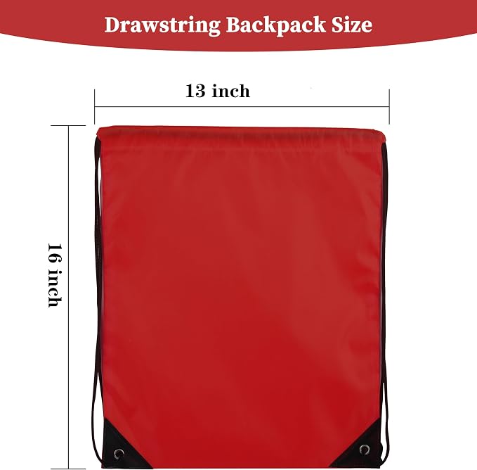 60 Pieces Red Drawstring Backpack Bags Sports Sackpack Bulk Cinch Gym Bag
