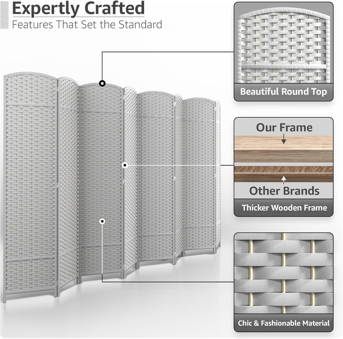 Sorbus 8 Panel Room Divider 6 ft. Tall - Privacy Screen, Extra Wide Double Hinged Panels, Mesh Hand-Woven Design, Partition Room Dividers and Folding Privacy Screens, Wall Divider for Room Separation
