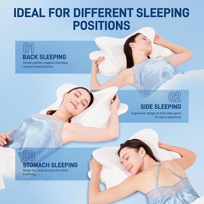 Cervical Neck Pillow for Sleeping, Dual Height Contour Memory Foam Pillow for