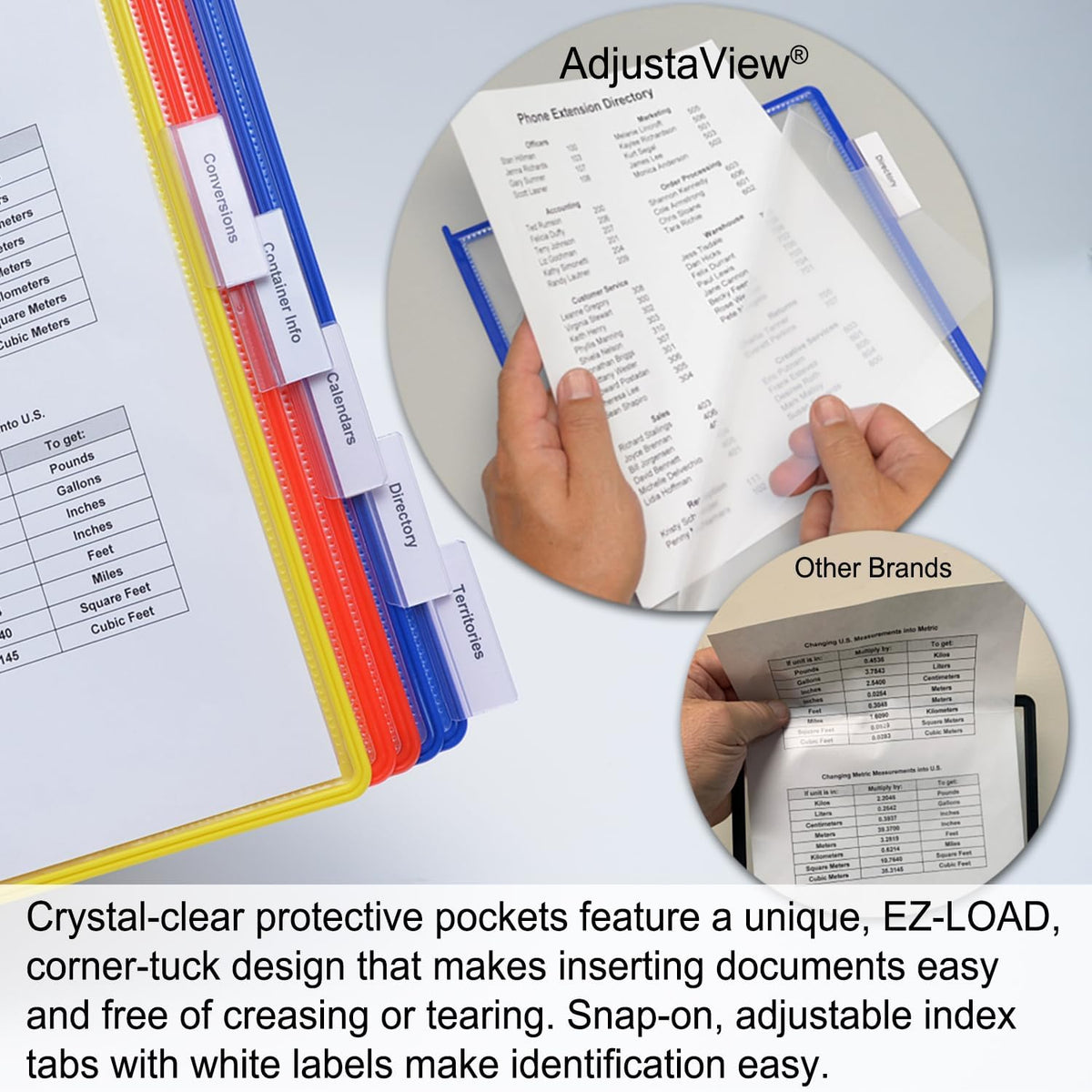 Ultimate Office AdjustaView 10-Pocket Desk Reference Organizer with Easy-Load Pockets and Compact Weighted Base for Maximum Stability (Colored Pockets)