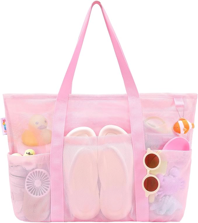 Tagitary Mesh Beach Bag with Zipper Large Beach Tote Waterproof Sandproof with