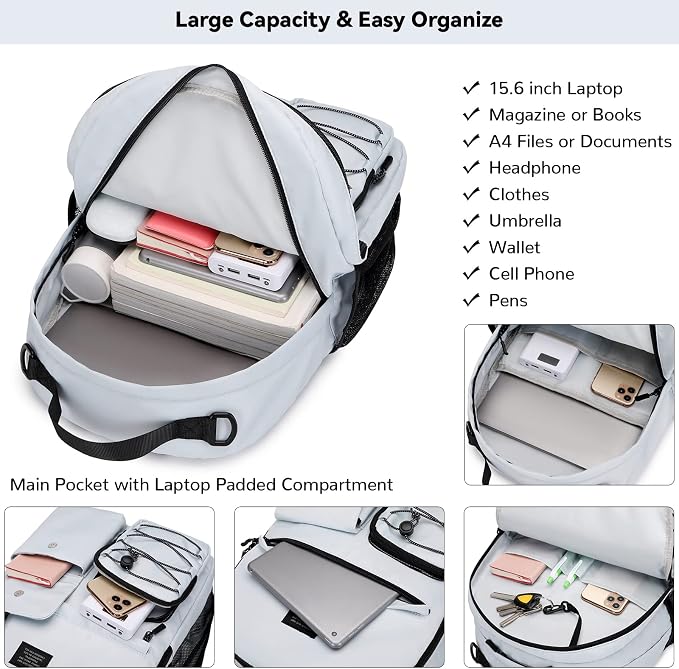 Lohol Casual Backpack for Teen Boys Girls, Water Resistant Daypack