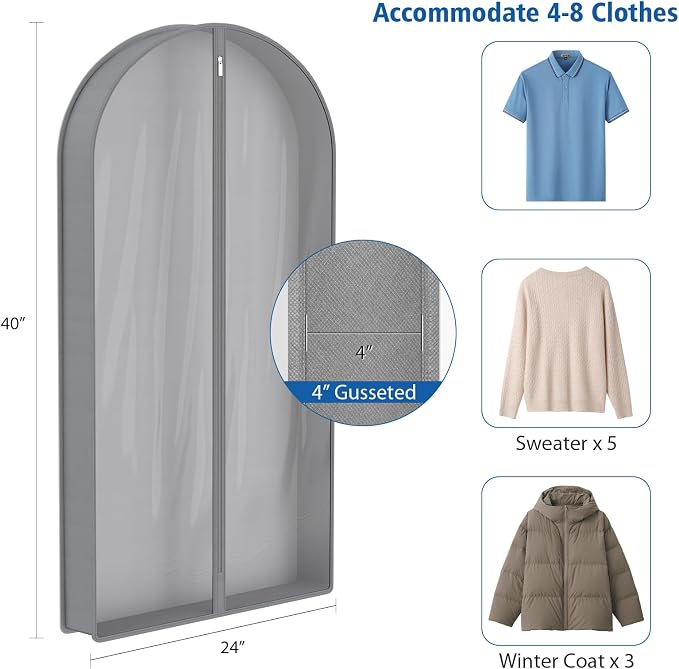 Zilink 40" Suit Bags for Closet Storage Clear Mink Coat Storage Bag Hanging