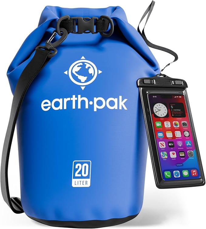 Earth Pak Waterproof Dry Bag - Roll Top Waterproof Backpack Sack Keeps Gear Dry for Kayak with Waterproof Phone Case