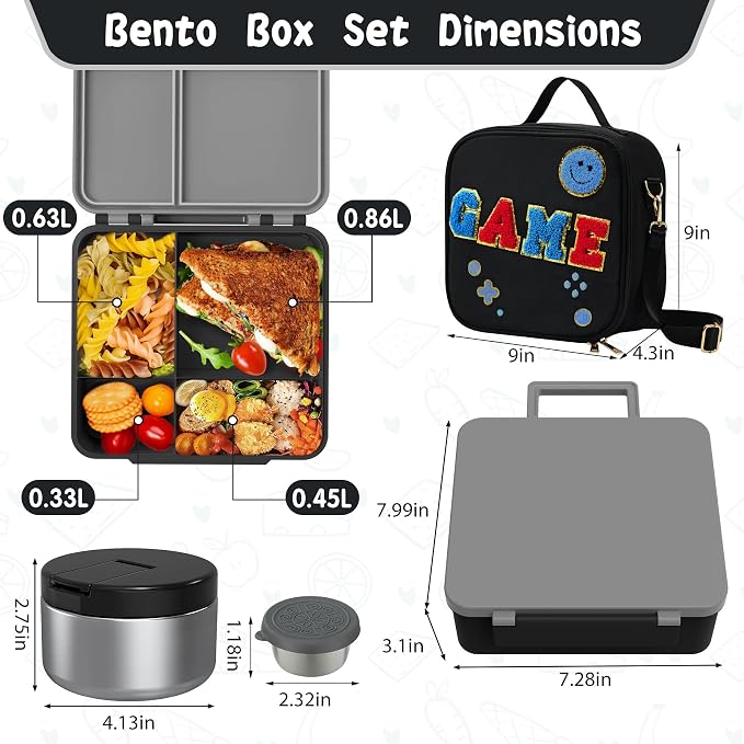 Kids Bento Lunch Box with 8oz Soup Thermo, Kids Leakproof Lunch Food Containers