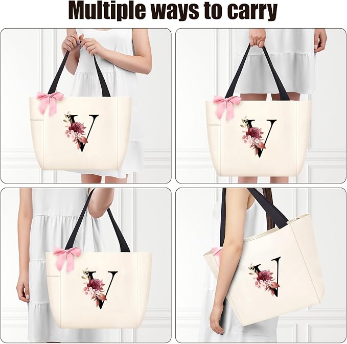 Vavabox Tote Bag, A-Z Initial Monogrammed Waterproof Tote Bag, Bridesmaid Gifts