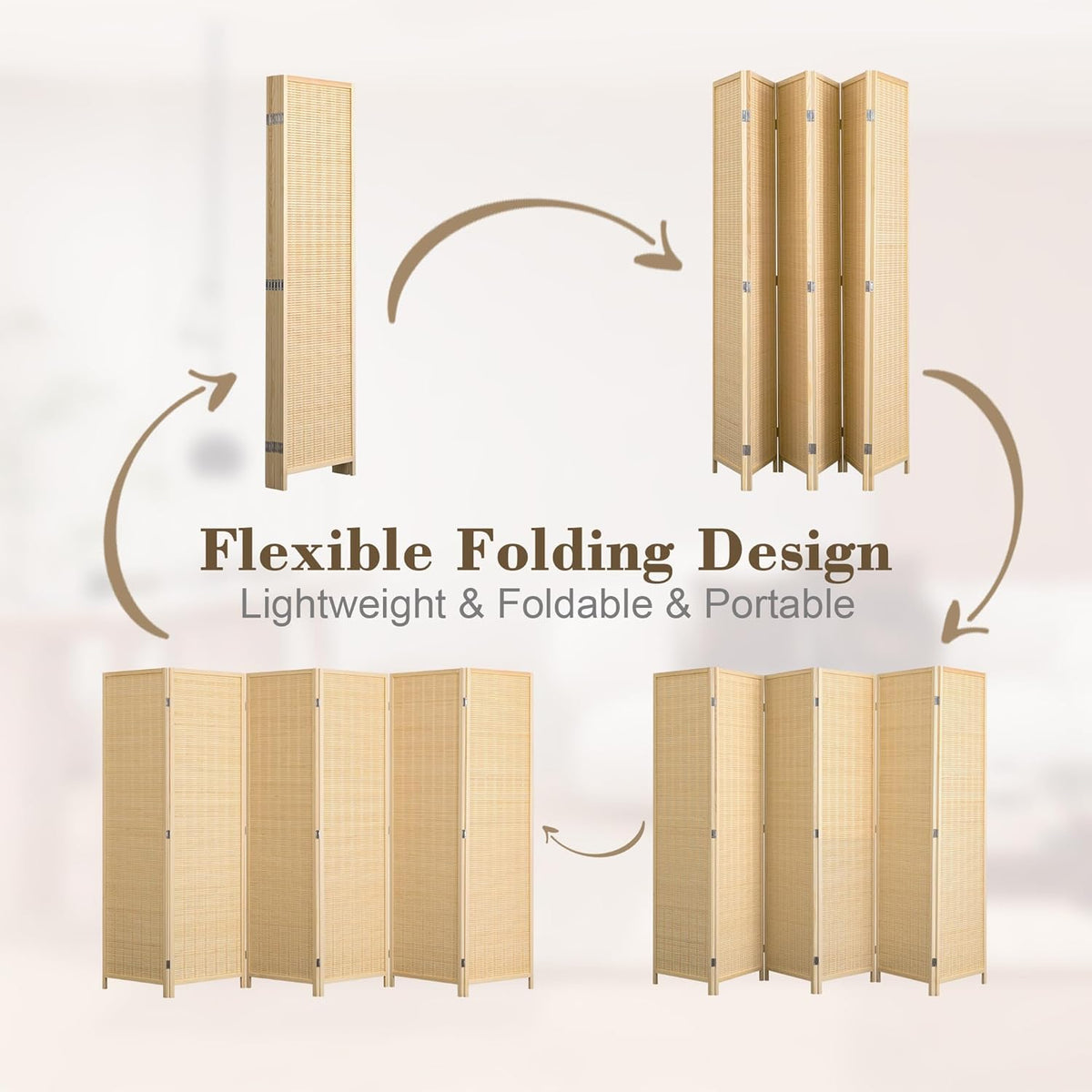WelFurGeer 6 Panel Bamboo Room Divider, Folding Privacy Screen for Room Separation, Natural Wood Room Partitions and Dividers, Patio Privacy Panels, Decorative Wall Divider for Home, Office, Studio
