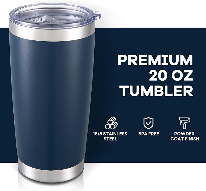 20 oz Tumbler with Lid Stainless Steel Insulated Tumblers Bulk Double Wall Vacuum Cups Powder Coated Travel Mug Keep Drinks Cold and Hot, Navy, 12 Pack