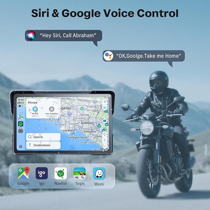 WonVon 7 Inch Wireless Motorcycle Carplay GPS Navigation System