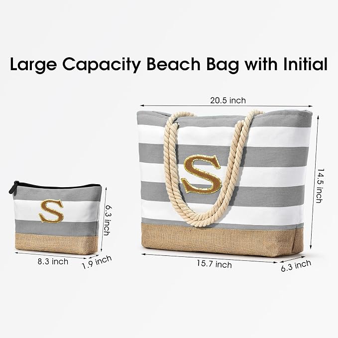 Becokan Beach Bag Initial Beach Tote