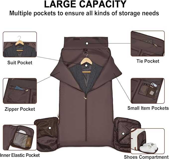 Carry On Garment Bag for Travel, Convertible Travel Garment Bag for Men Women
