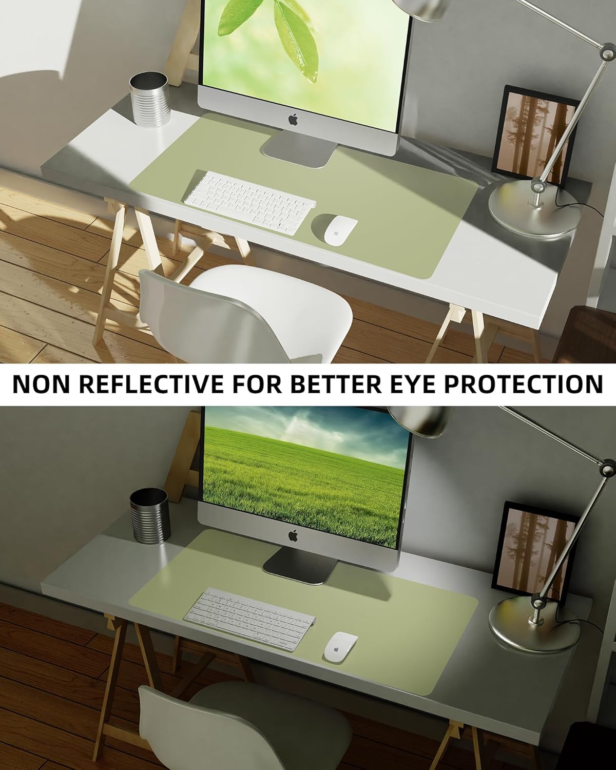 Leather Desk Pad Protector,Mouse Pad,Office Desk Mat, Non-Slip PU Leather Desk Blotter,Large Desk mat,Waterproof Keyboard mat for Office/Home/Decor (Olive Green,48" x 17")
