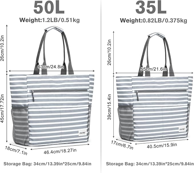 G4Free Beach Bag, Waterproof Sandproof Beach Tote Bag, Large Capacity Foldable