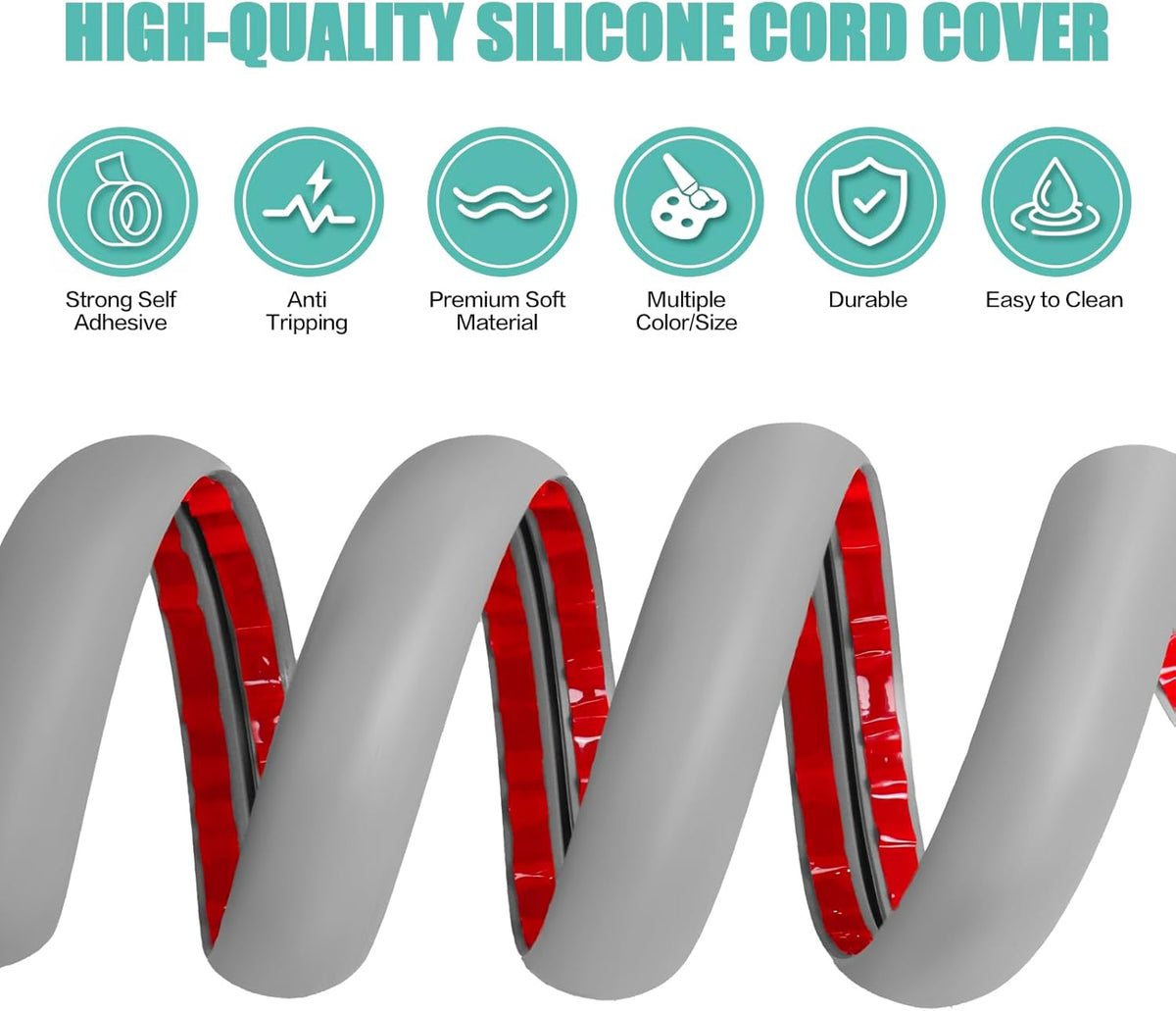 Floor Cord Cover Self Adhesive Cord Hider,10FT Cable Management, Extension Strip Protector for Wires, Prevent Cable Trips for Offices, Gyms, Exhibitions Cavity:0.51"(W) x 0.3"(H) Gray