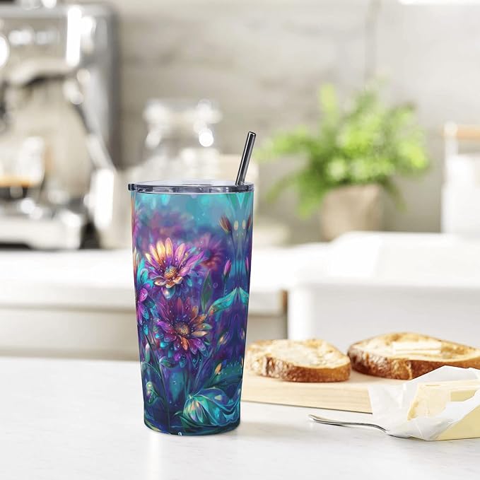 Sunflower Tumbler with Lid and Straw 20oz Vacuum Insulated Coffee Cup Stainless Steel Tumblers Leakproof Travel Mug Present for Women Men