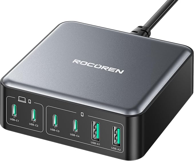 270W USB C Charger Block, Rocoren 6 Port Multi USB-C Charging Station, 100W PD