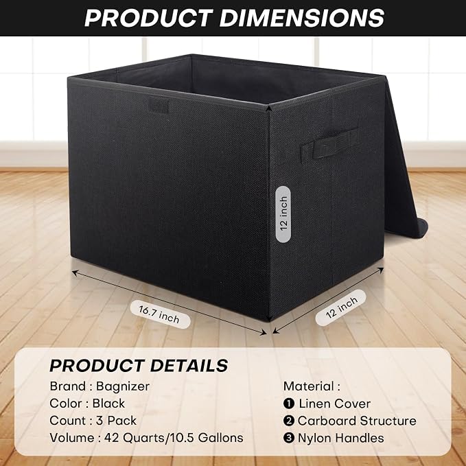 Large 17" 42 Quarts Collapsible Stackable Storage Bins