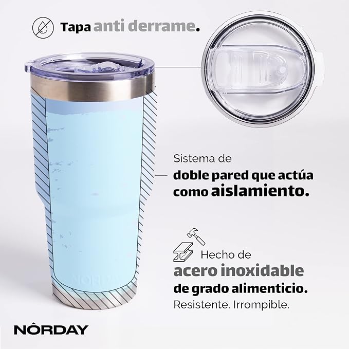 NORDAY | Tumbler with Lid - 30oz - Sky Insulated Tumbler - Stainless Steel
