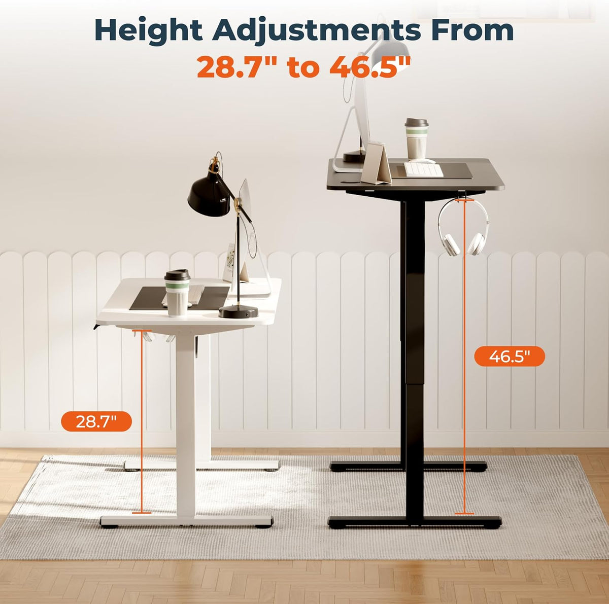 Adjustable Standing Desk, 47x24 Inches Home Office Desk with Memory Preset, Home Office Desk Computer Workstation Splice Black Top + Black Frame