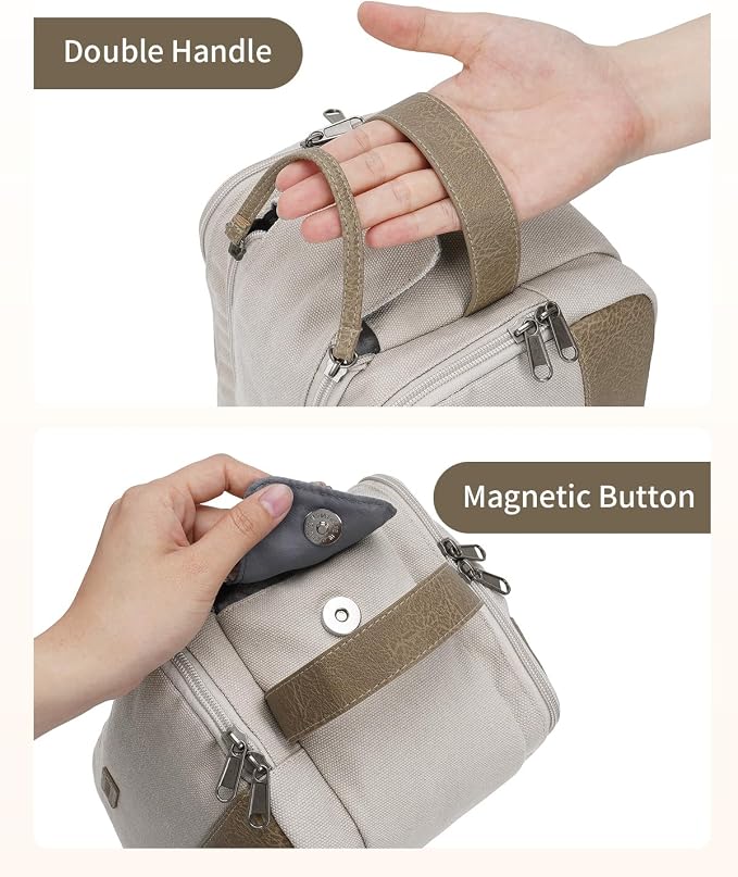 WANDF Toiletry Bag for Men Travel Toiletry Organizer Canvas and Leather Dopp