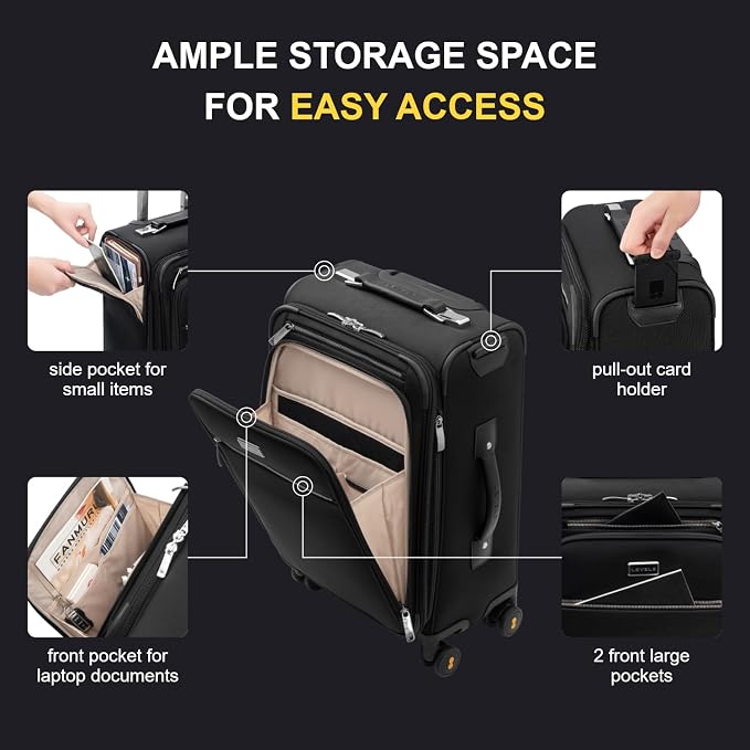 LEVEL8 Carry On Luggage with Compartment, 20 Inch Softside Expandable Travel