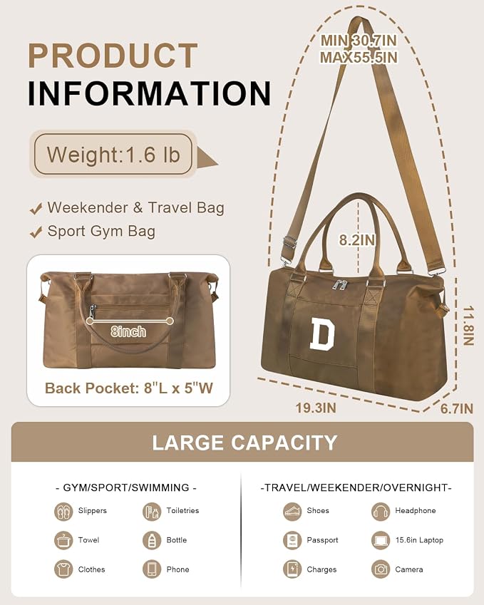 Birthday Graduation Gifts for Daughter, Initial Travel Duffel Bag Sports Gym