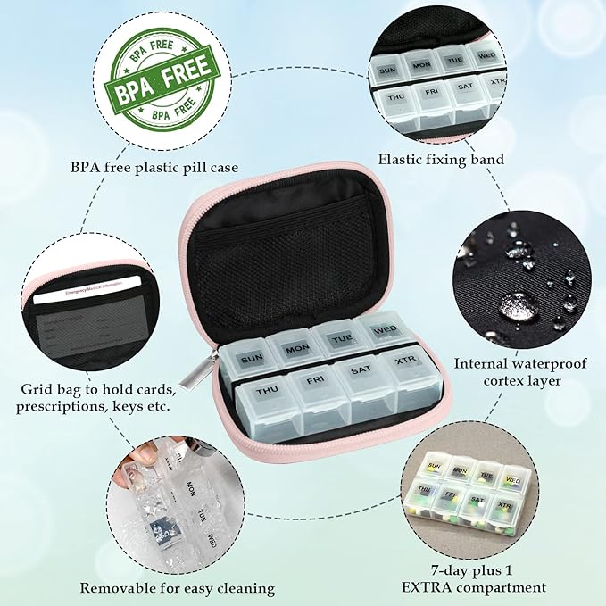 Serfeymi Weekly Travel Pill Organizer Pill Case