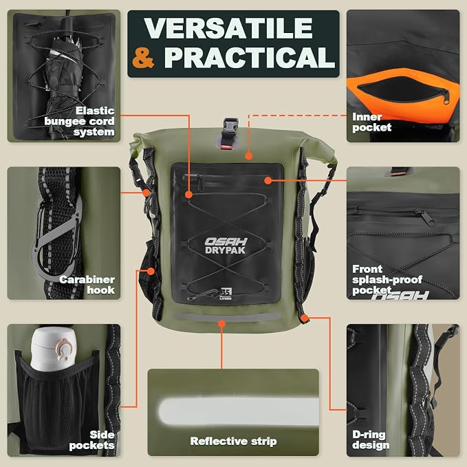 Waterproof Backpack Dry Bag 35L/55L/85L – Heavy Duty Roll-Top Hiking Backpack