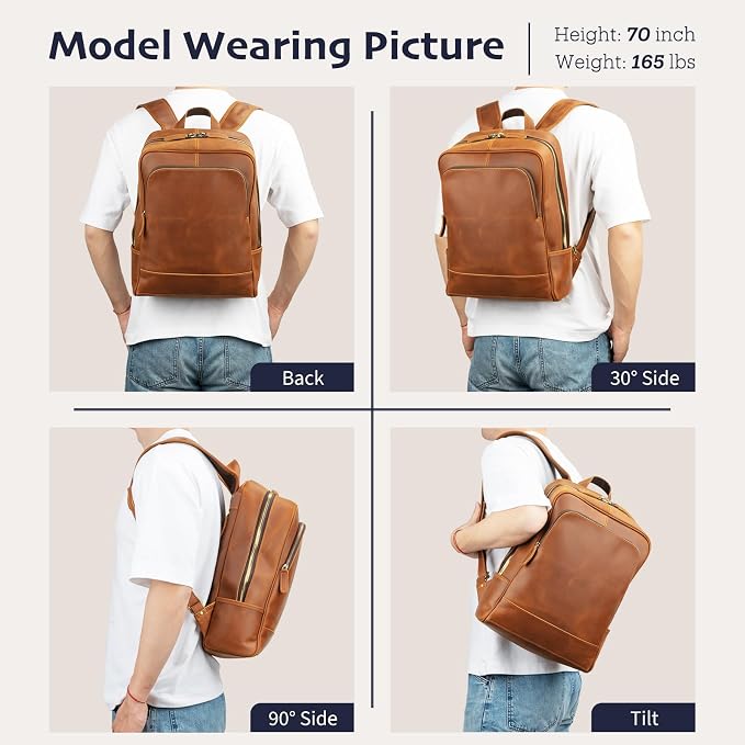 Leather Backpack for Men 15.6" Laptop Backpack 100% Madagascar top-Grain