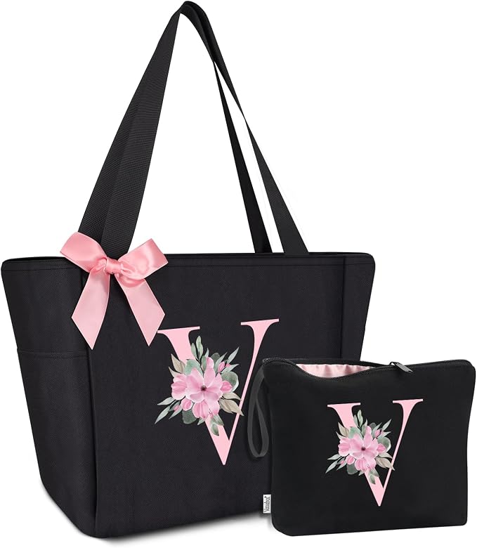 Vavabox Tote Bag, A-Z Initial Monogrammed Waterproof Tote Bag, Bridesmaid Gifts