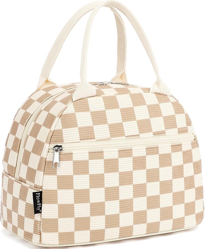 FlowFly Lunch Bag for Women Insulated Lunch Box Corduroy Lunch Tote Cooler for