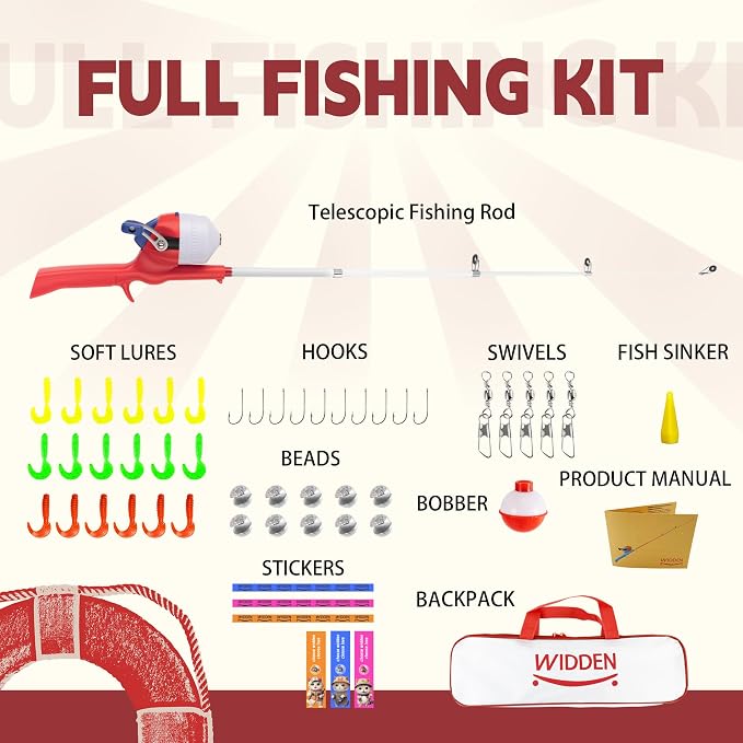 Kids Fishing Pole, Telescopic Fishing Rod, Toddler Collapsible Fishing Rod and