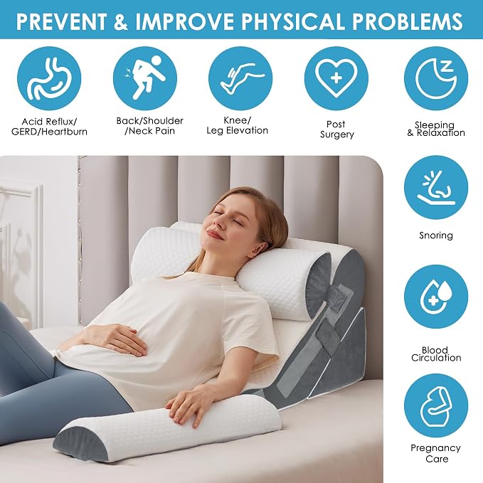 4PCS Bed Wedge Pillow for Headboard, Adjustable Wedge Pillow for Sleep Apnea
