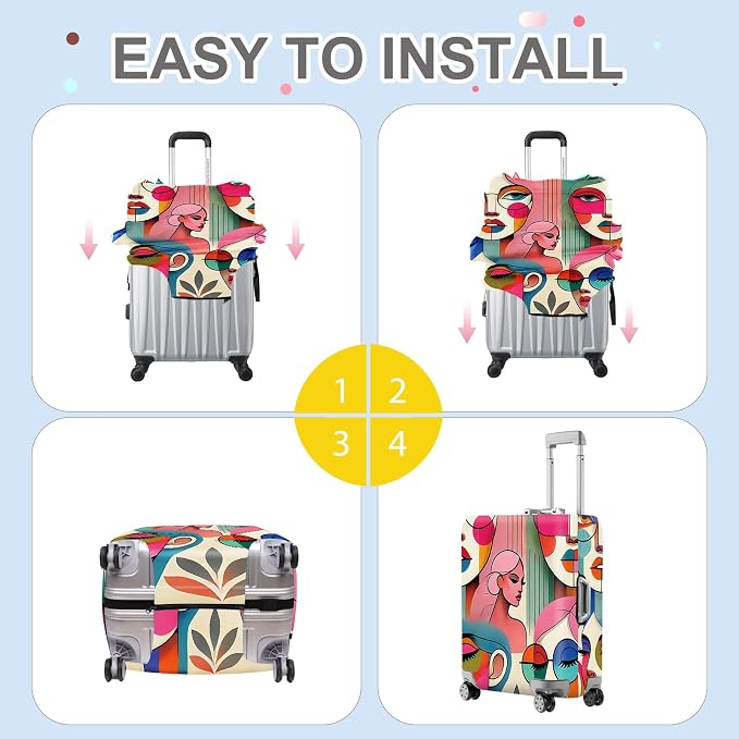 ANNA QUEEN Modern Art Fashion Luggage Cover, Stylish Abstract Woman Suitcase