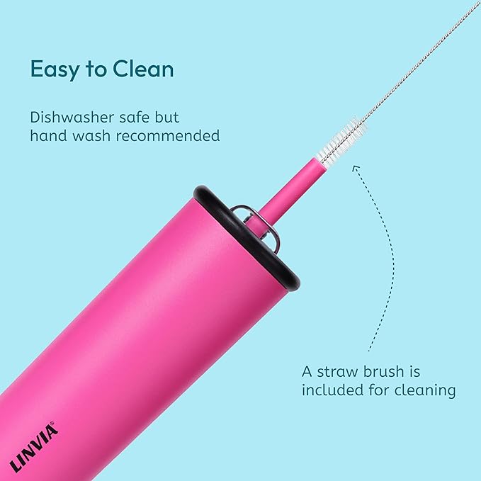 Candy Tumbler, 25 oz Insulated Stainless Steel Water Bottle, 2-in-1 Lid with Flexible Straw, BPA-Free, Cup Holder Friendly, Dishwasher Safe, Hot Pink